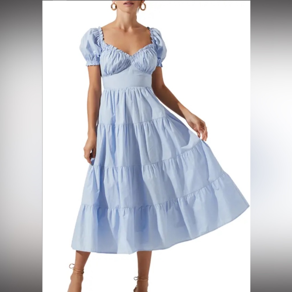 ASTR  Ruffled Midi Dress in Light Blue